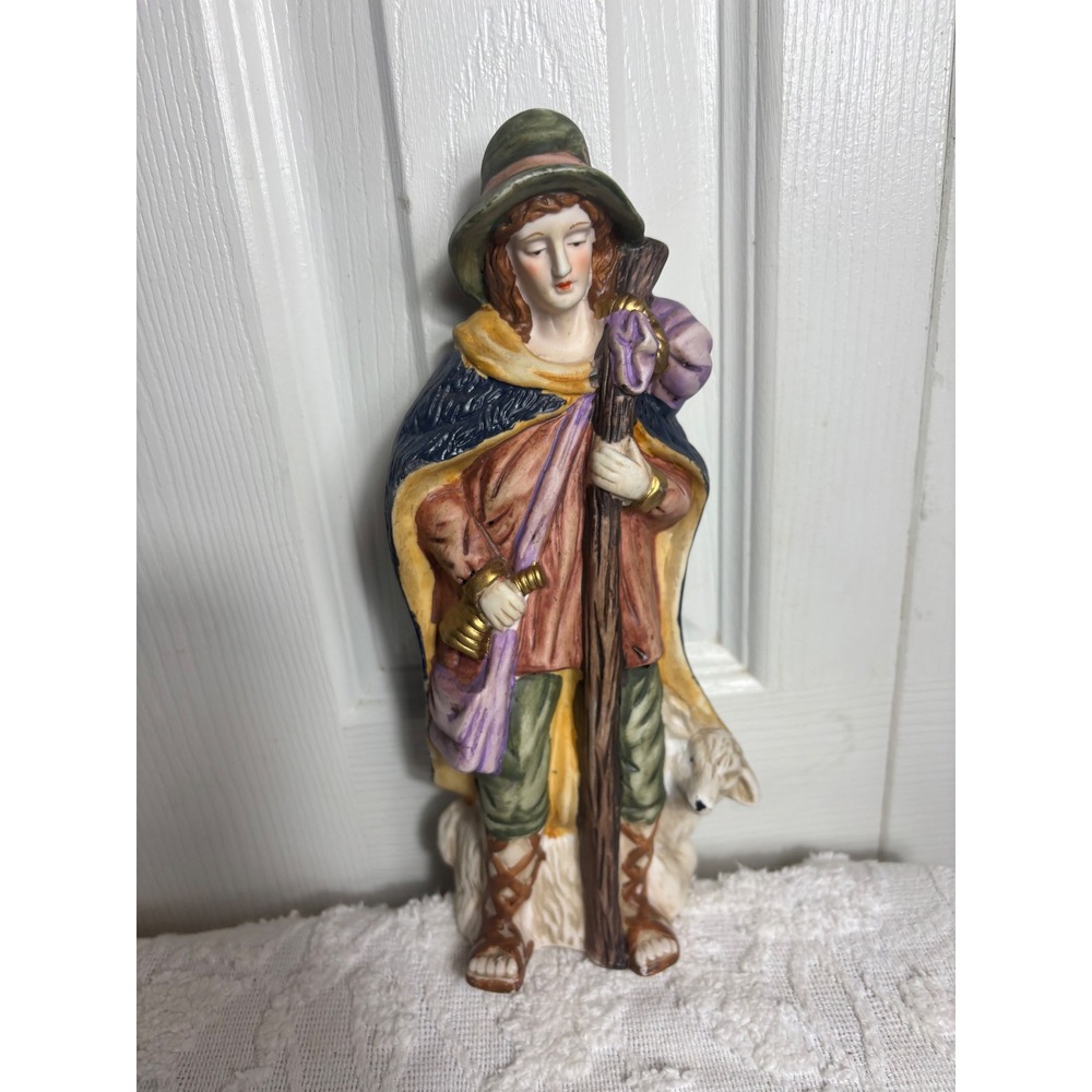 Vintage Shepherd with Lamb Porcelain Figurine Religious Pastoral Statue‎ Decor